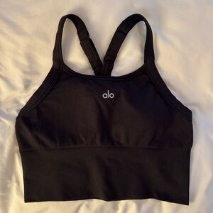 Alo Seamless Ribbed Favorite Bra Tank in Black, Size Medium